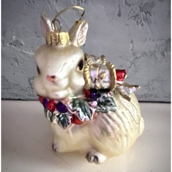Fitz and Floyd Other - Fitz and Floyd Hand Blown Glass Snowy Woods Bunny Rabbit Ornament